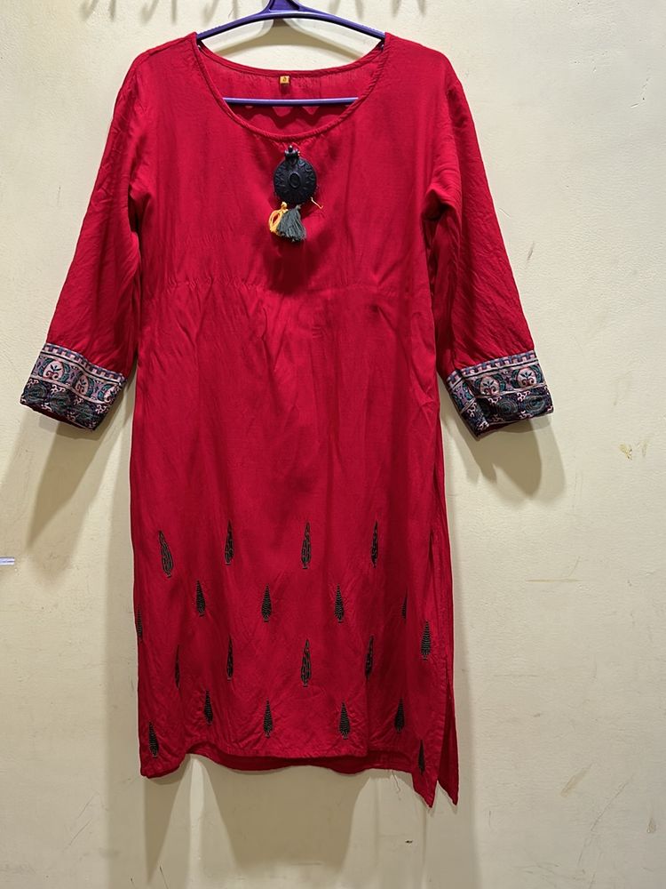 Red & Olive Green Kurta Palazzo Set Size XXL