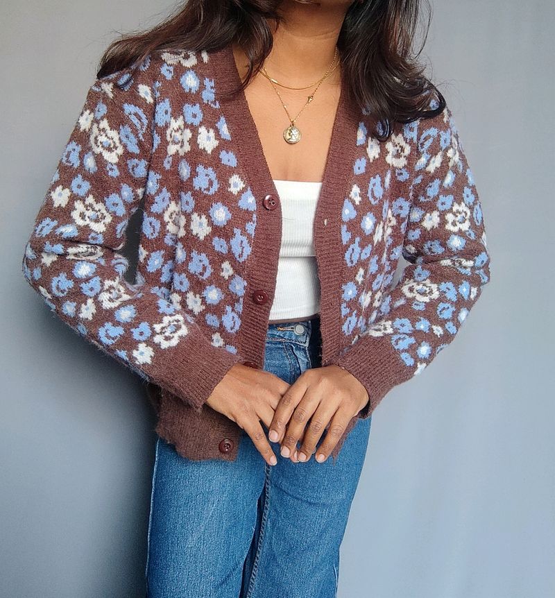 Floral Print Knit Cardigan