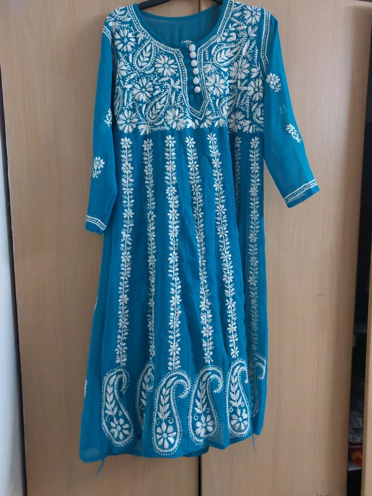 Chikankari Anarkali With Crochet Buttons