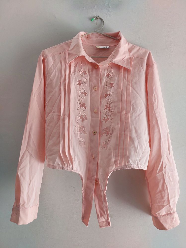 PEACH TIE UP SHIRT WITH LACE