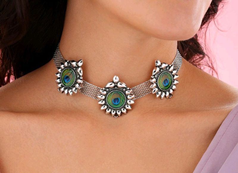 Peacock Choker Necklace & Earrings Set By PRAO