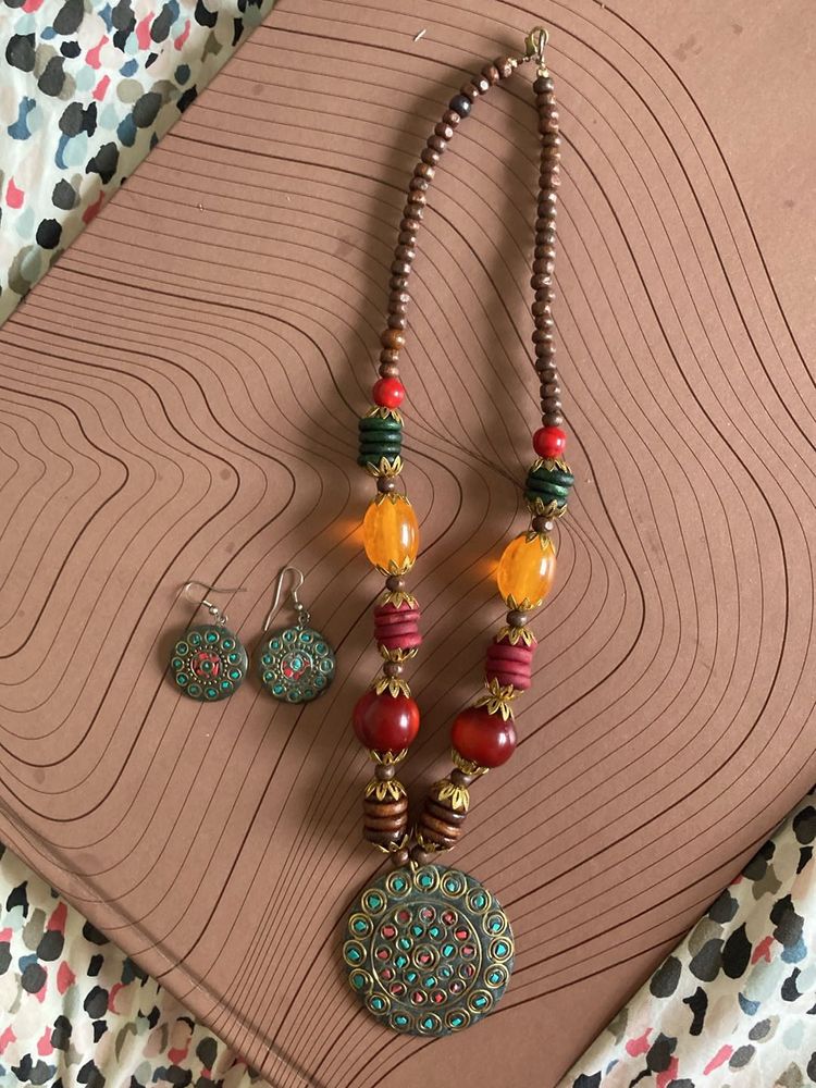 Multi Colour Beaded Necklace and Earrings Combo