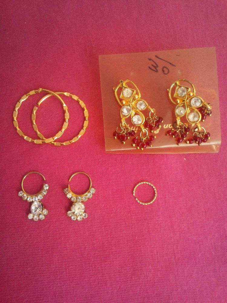 Nose Pin Earrings And Starts 4 Pc