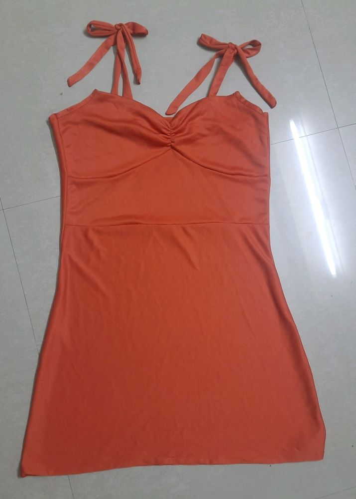 orange casual mini tie up dress