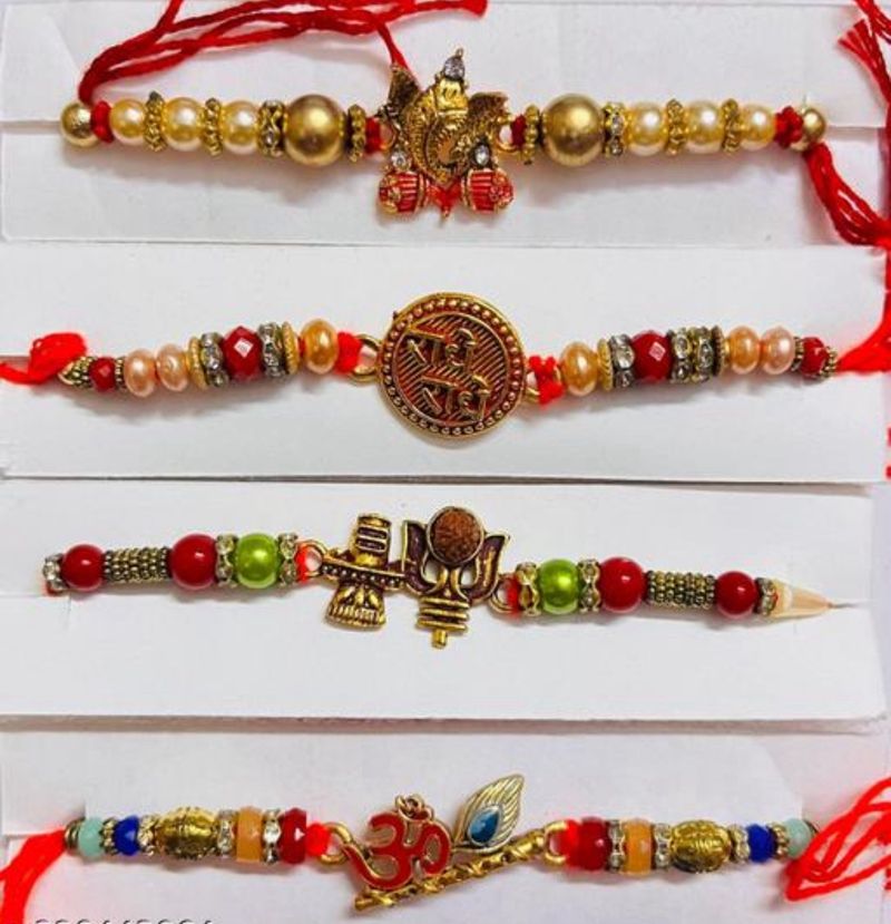 HKF AUSPICIOUS 4 Pcs Rakhi Combo