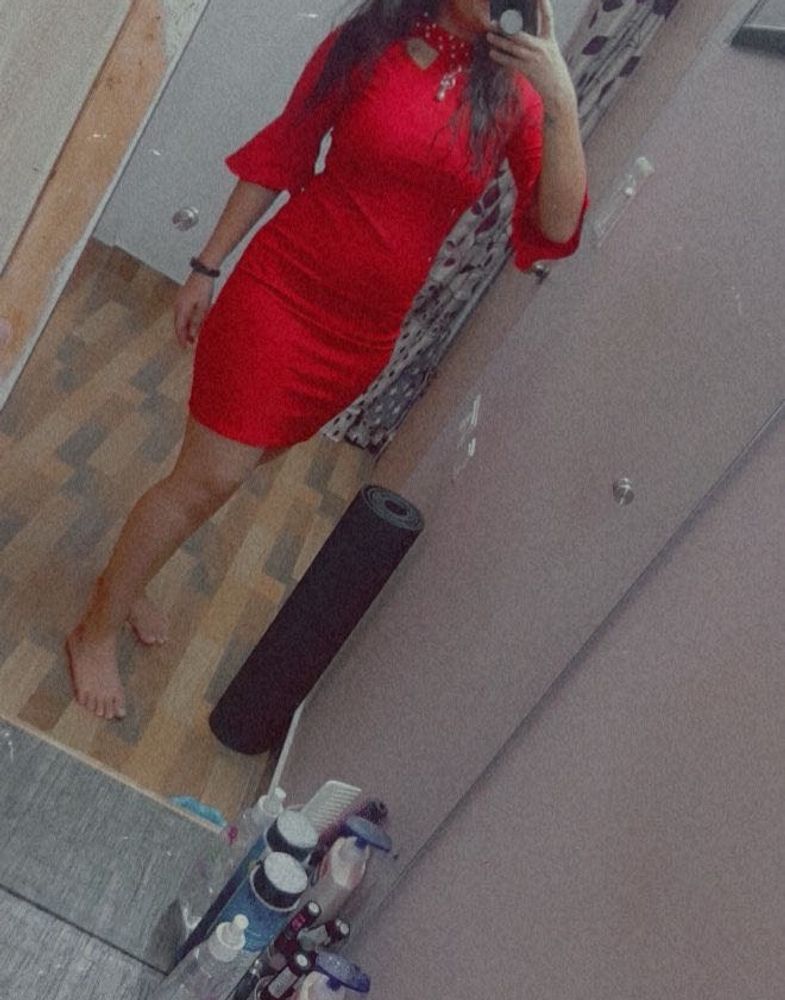 Pinkish Red Bodycon Dress With Peral Neckline