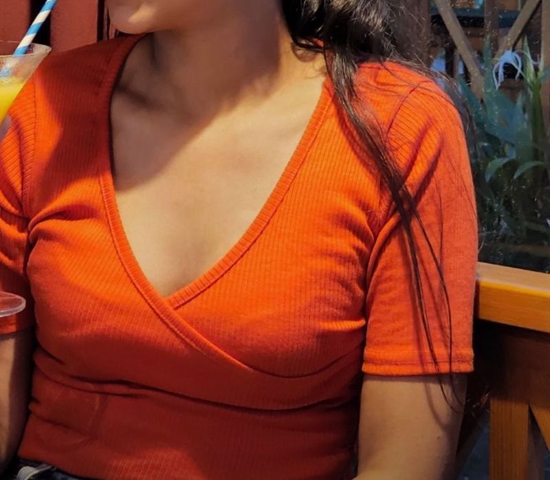 Orange Wrap Style Top