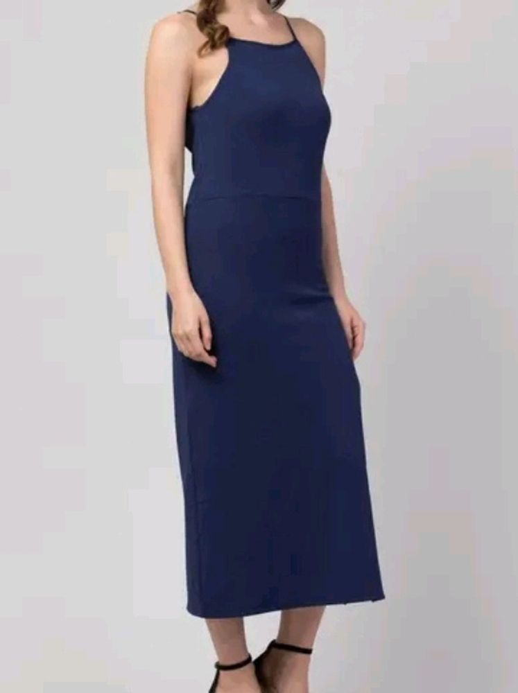 Halter Neck Navy Blue Maxi Dress