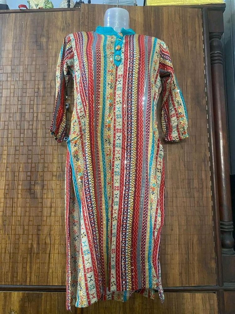 Blue Color Cotton Printed Kurta