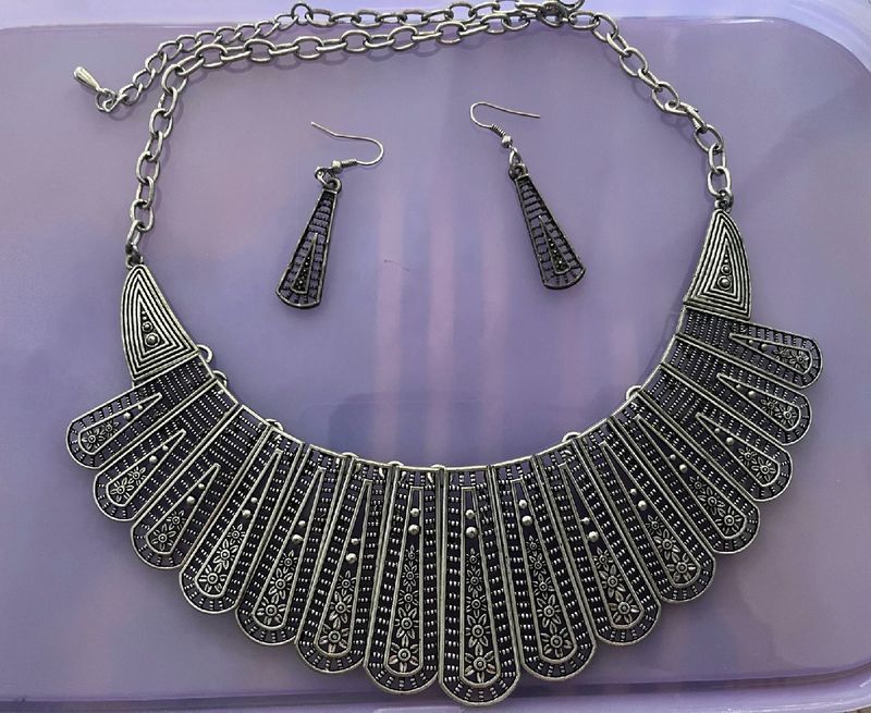 Oxidised Necklace With Earing