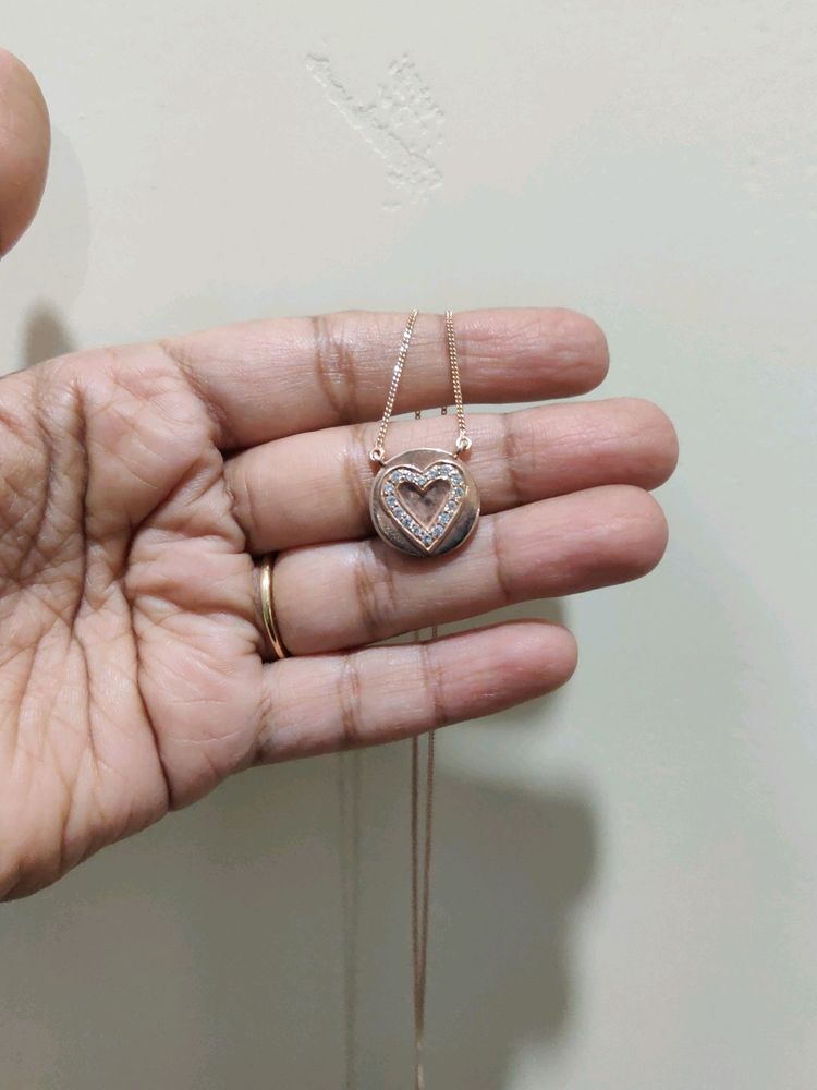 92.5 Silver Rose Gold Heart With CZs