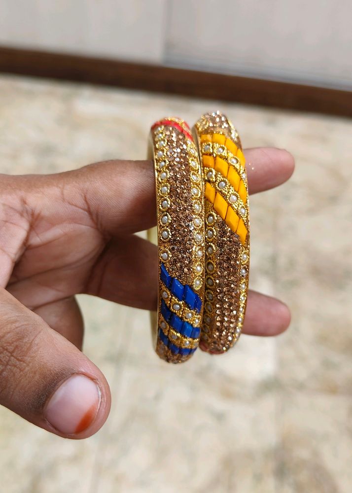 Pair Of Multicolour Bangles And Pink Earrings