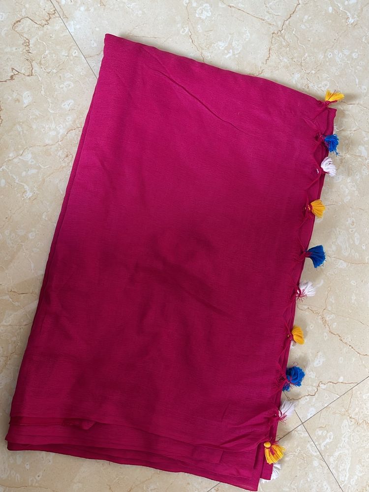 Cotton Linen Dark Pink Color Saree