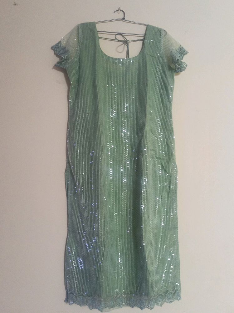 Sequenced Work Pista Green Kurti