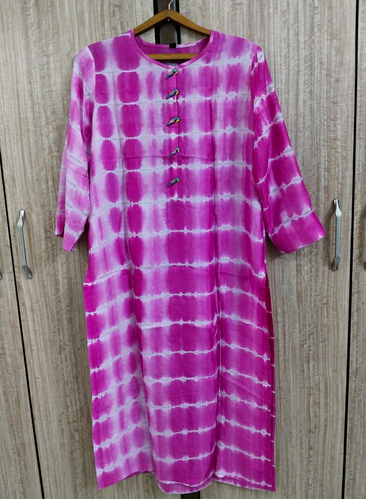 Pink And White Peacock Kurta (L/XL)