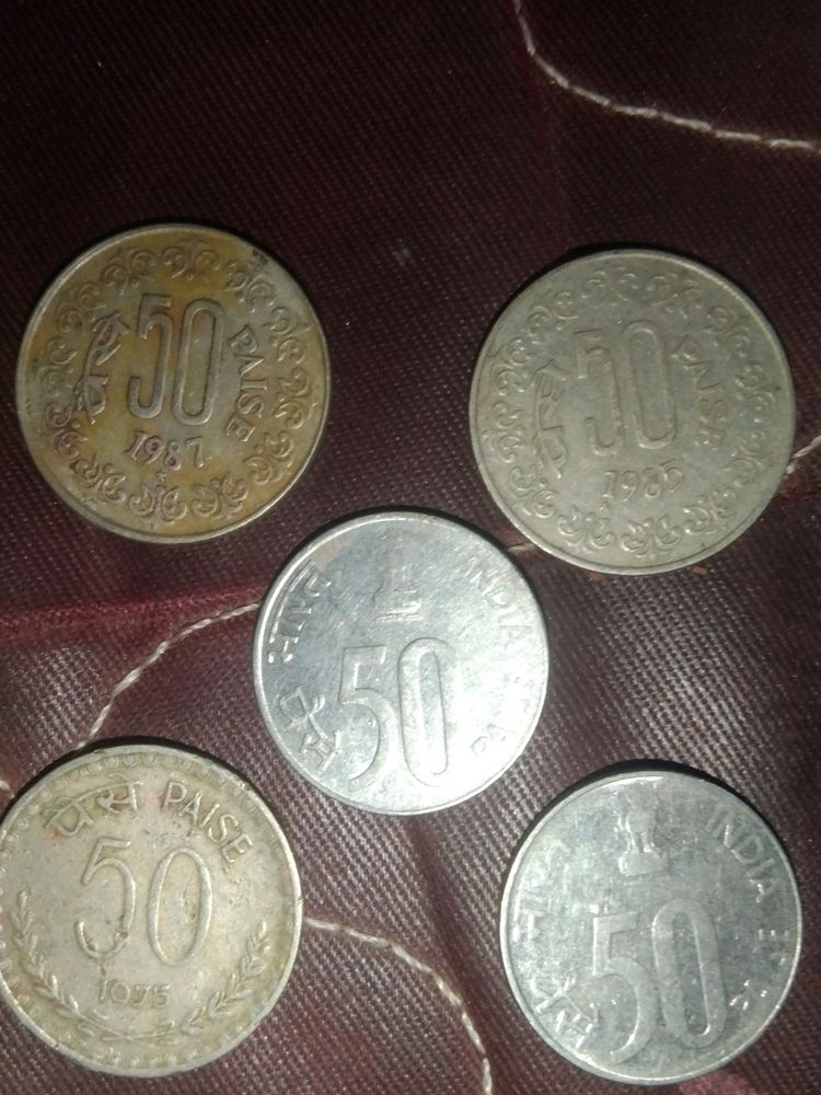 5 Old Coins Of 50paisa