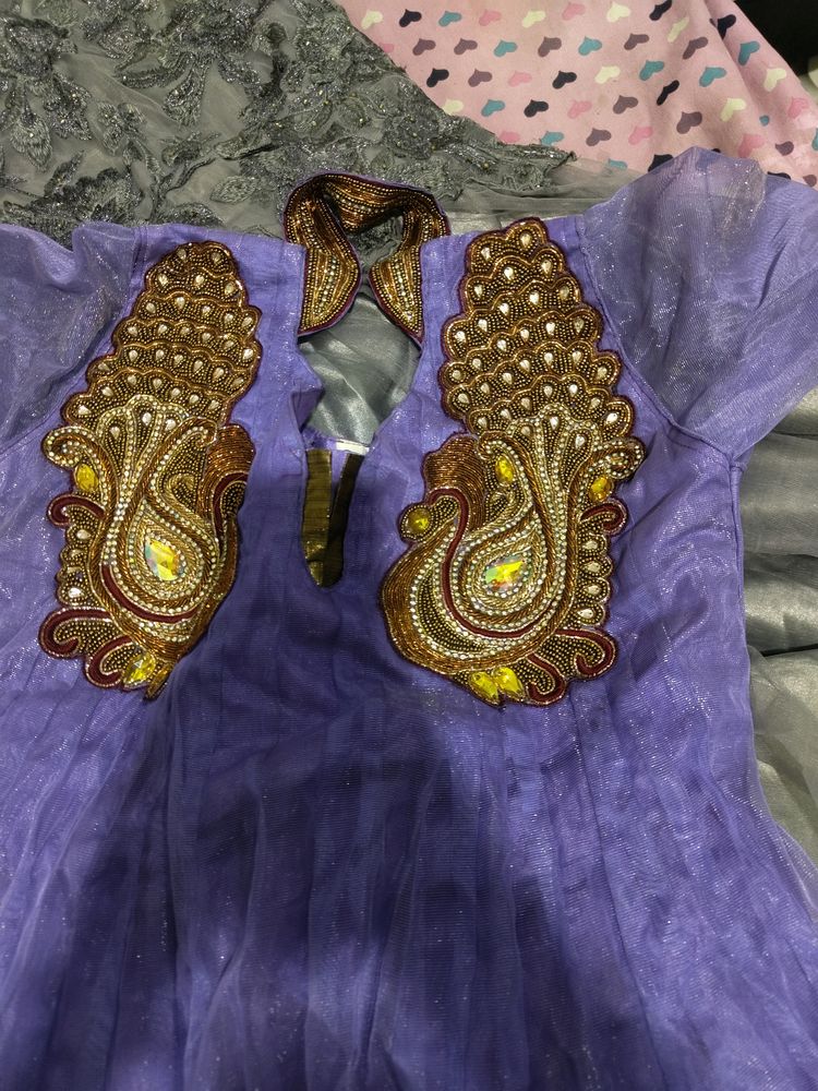 Dark Levender Peacock Hand Embroidery Suit