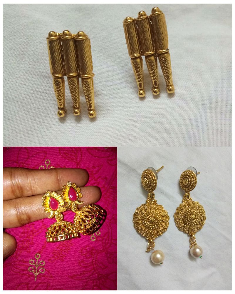 Matte Golden Finish 3 Combo Earrings Collections