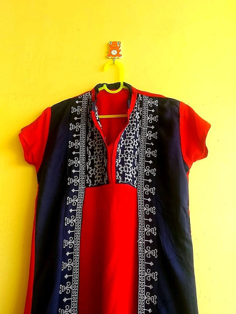 Red And Blue Straight Kurta