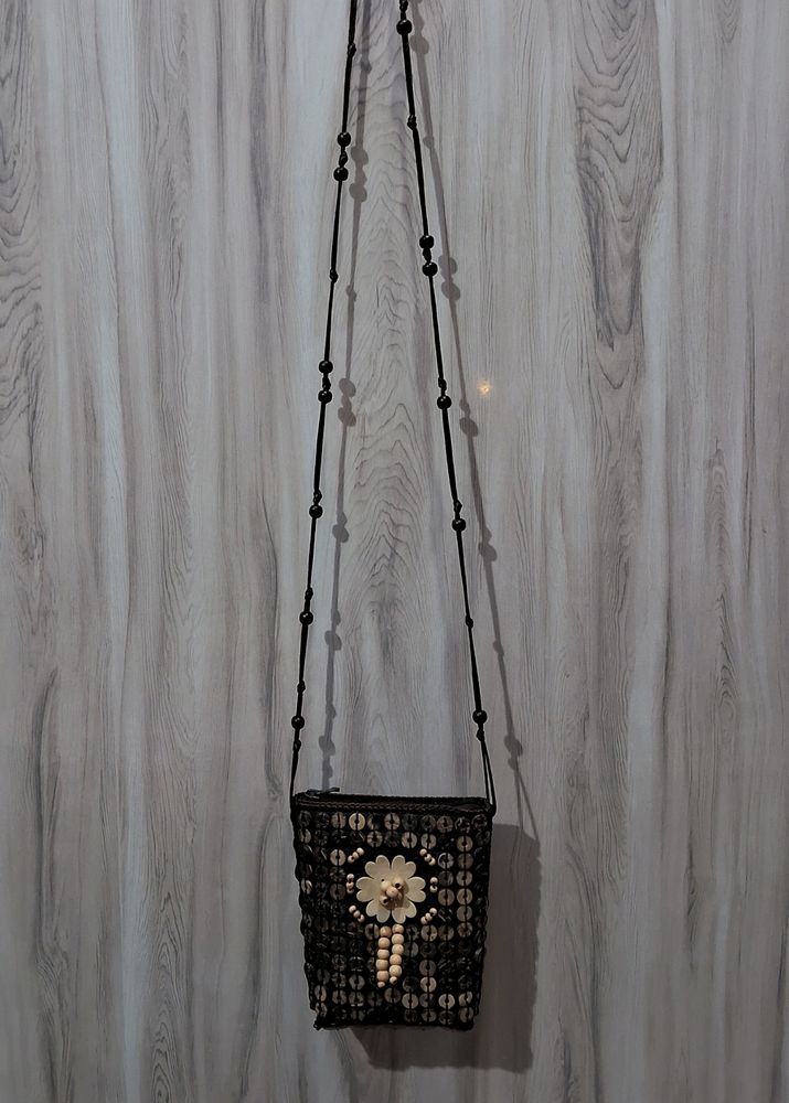 Brown Beaded Slingbag