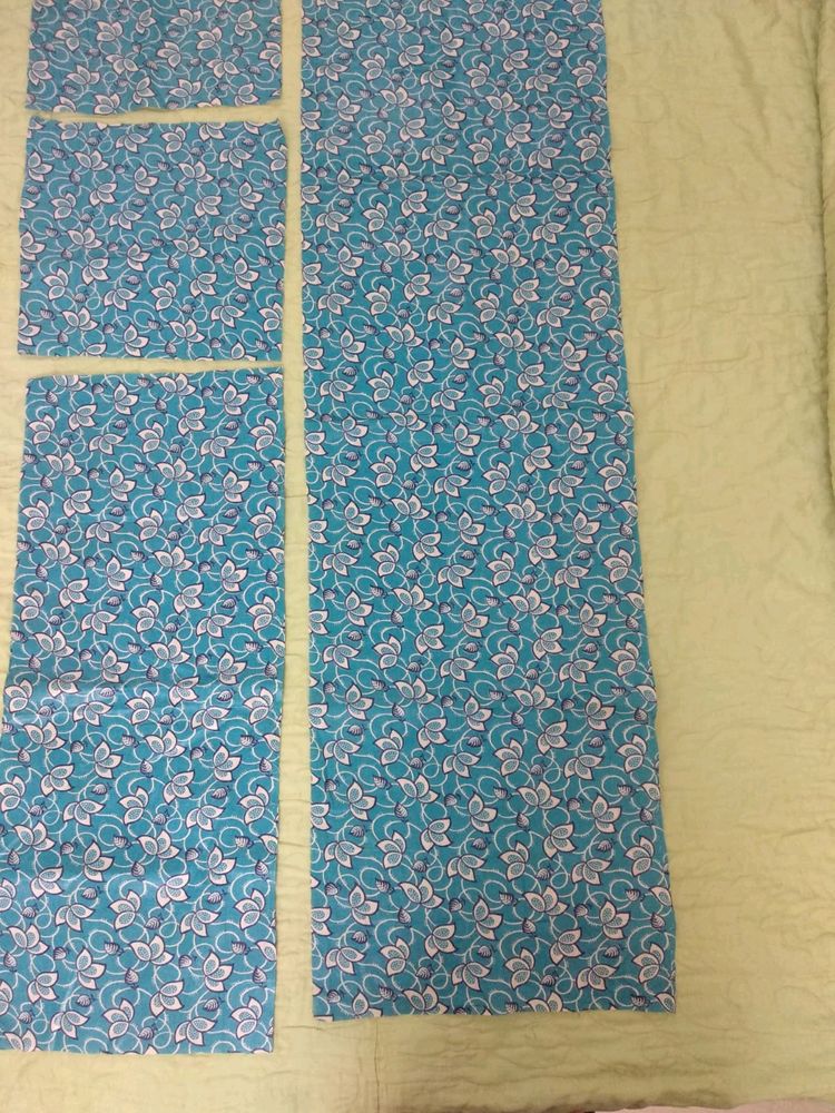 Turquoise blue printed cotton fabric pieces