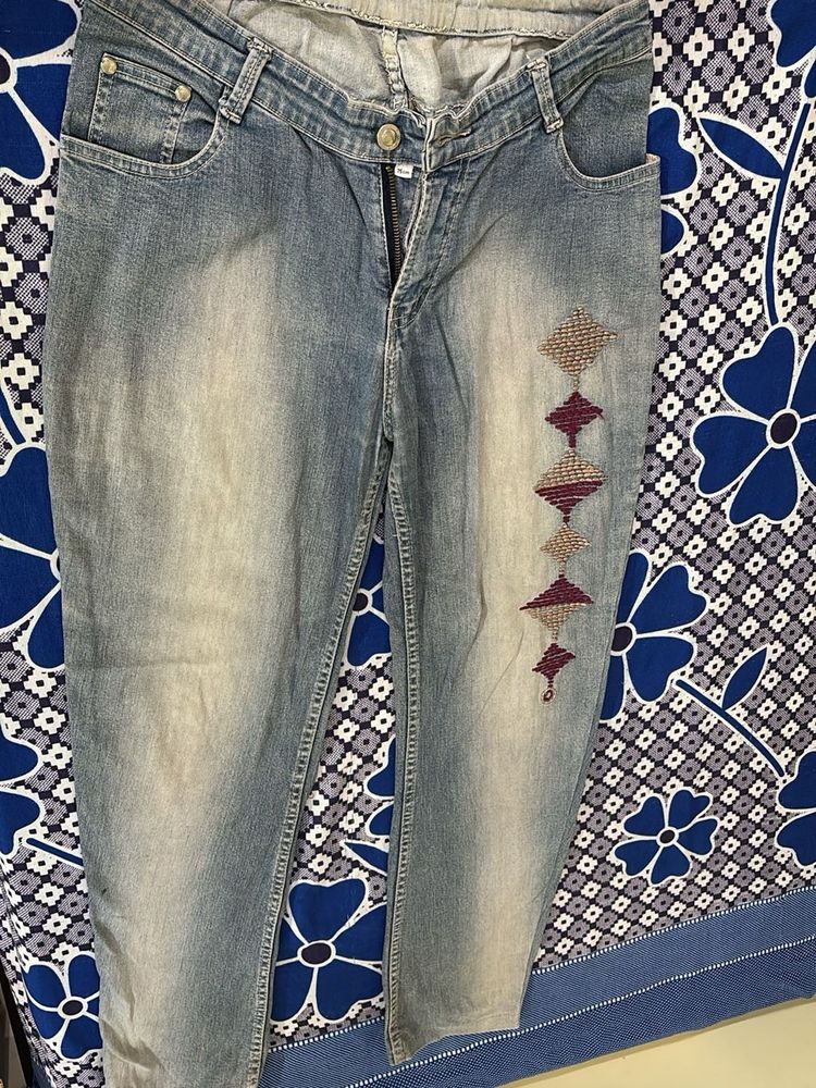 Mango Brand Embroidered Jeans For Women