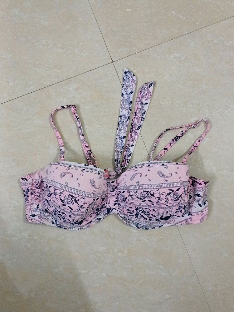 Pink Underwired Tie Up Bikini Top