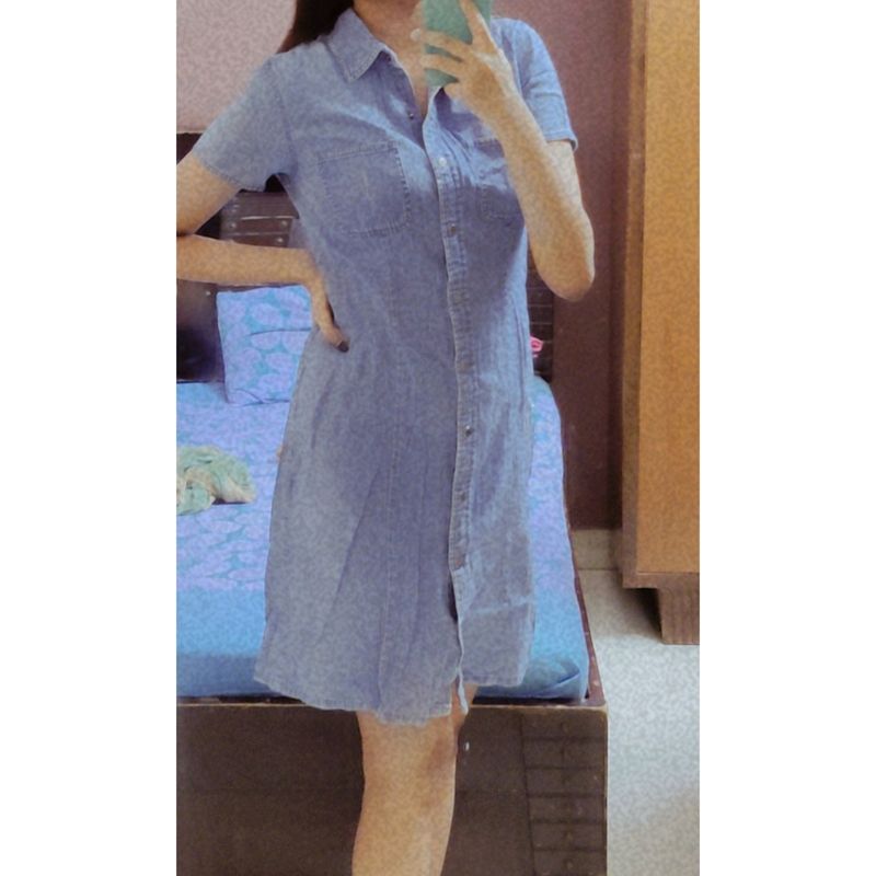 Denim knee length dress (Tich button)