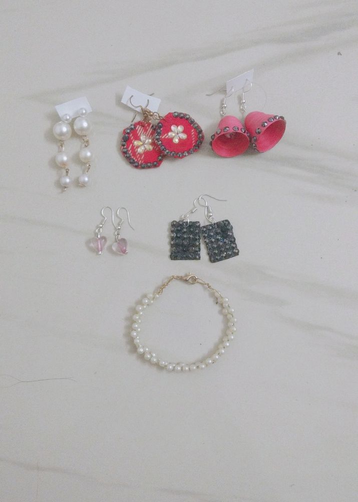 Earrings for girls combo of 5 with one braclet