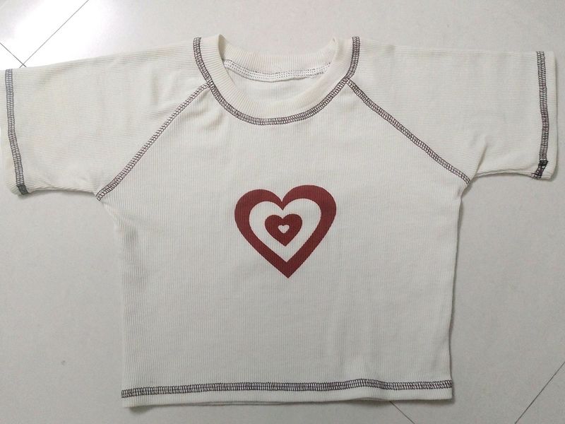 Beige Heart Crop Tee