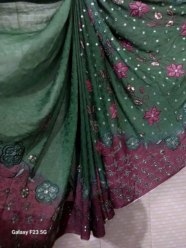 Beautiful Saree And Heavy Work Blouse