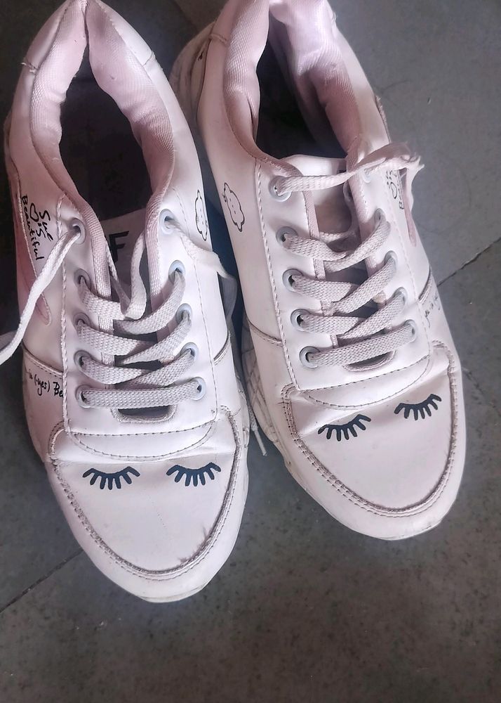 White Colour With Cute Print Shoes