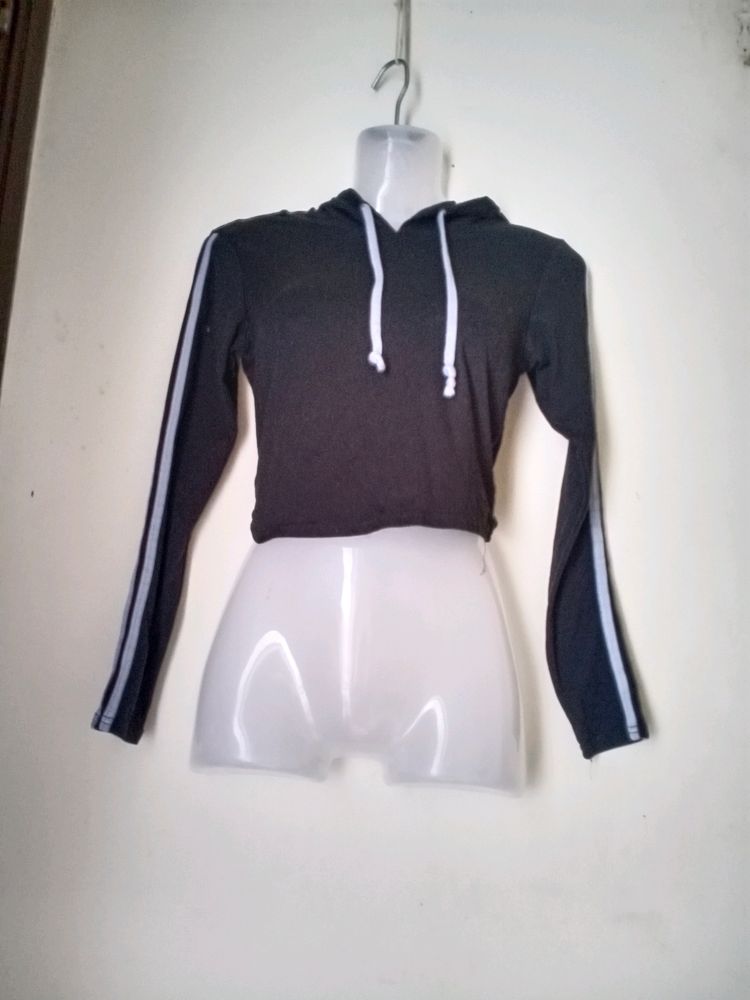 Active Wear Crop Sweater With Hoodie