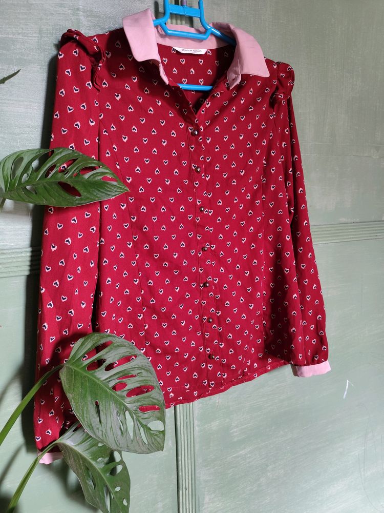 Korean Style Heart Print Shirt Top