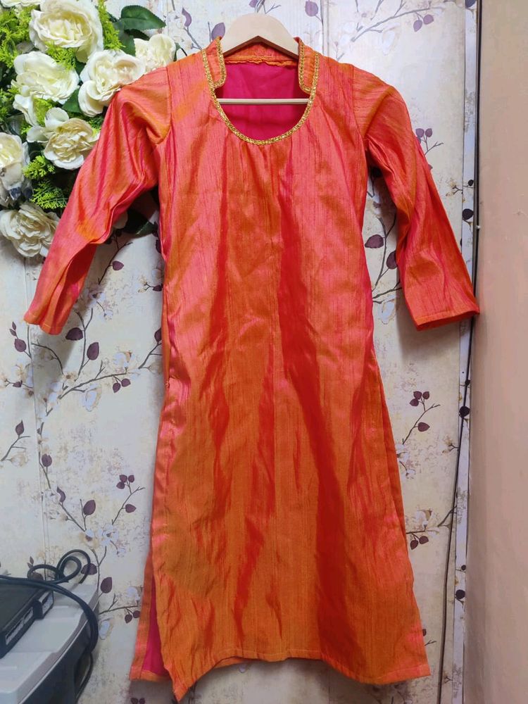 Solid Plain Orange Kurta 🤩