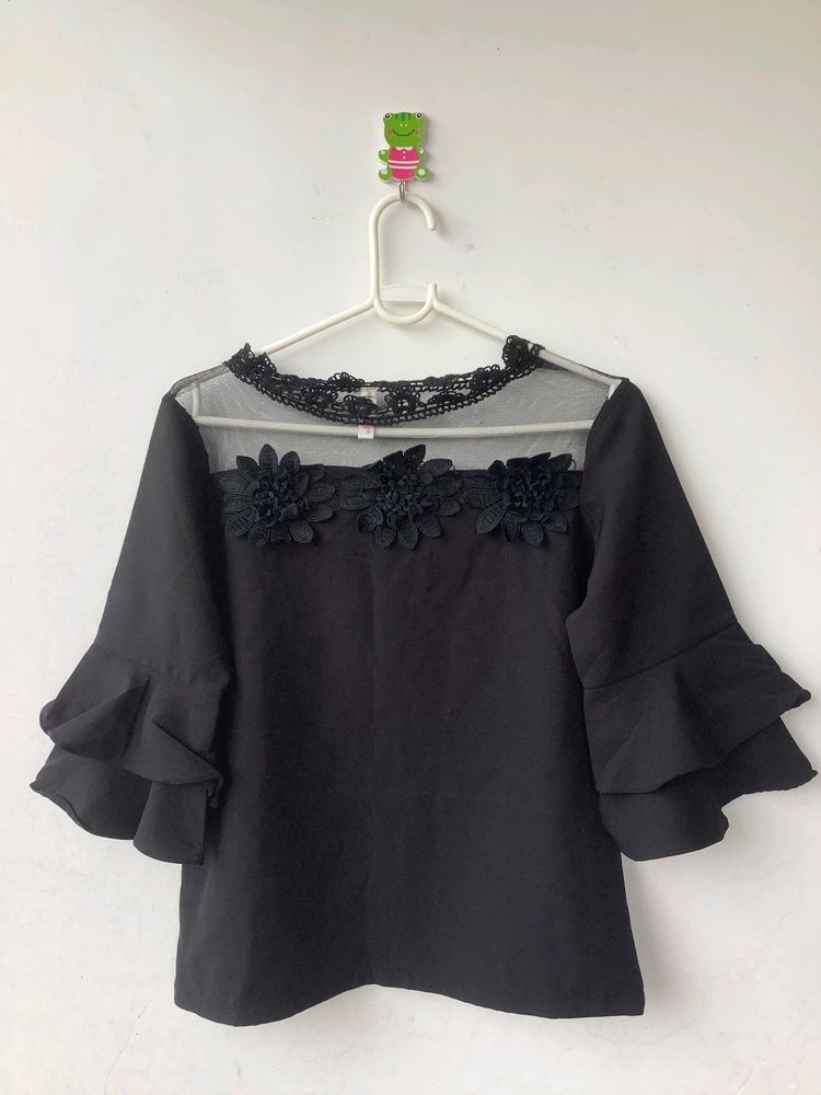 Black Ruffle Top