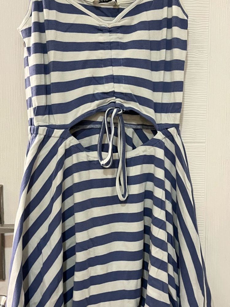 Brand New White Blue Striped Fit N Flare Dress