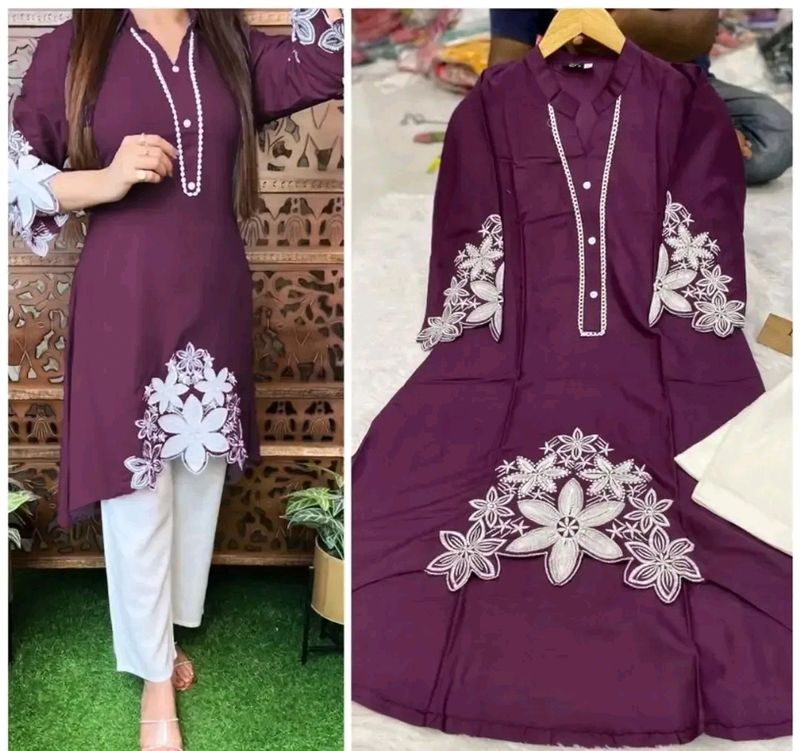 Purple Short Kurti Pant Dress