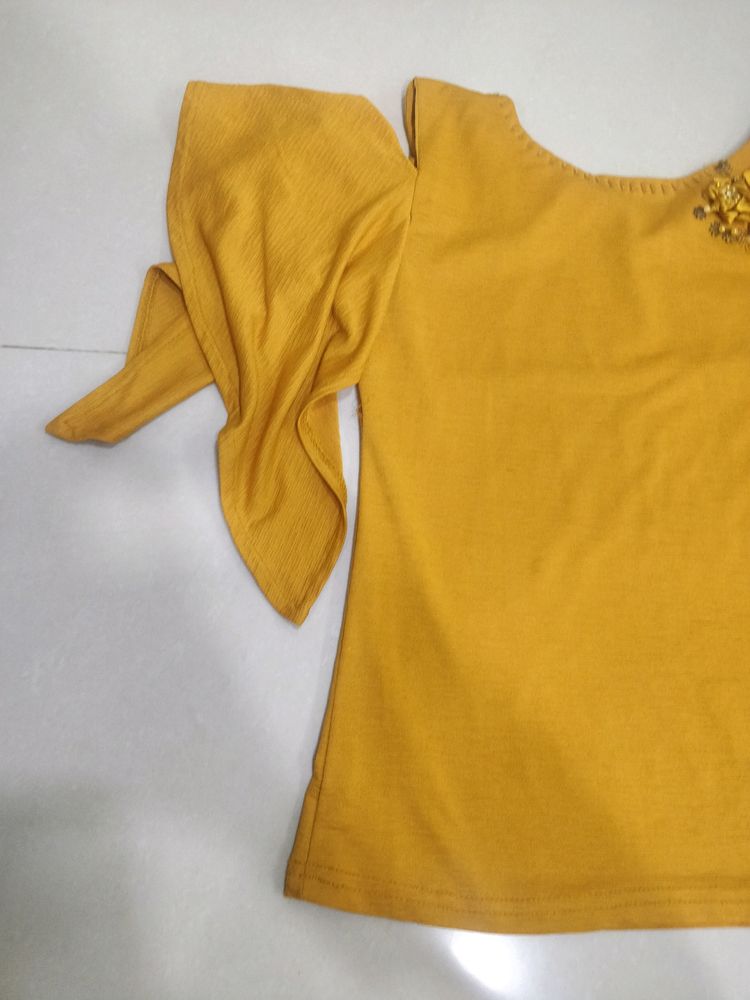 Mustard Colour Top With Flower On It