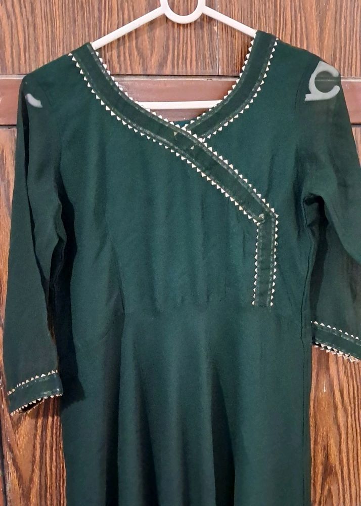 Women Green Anarkali Kurta With Duppatta