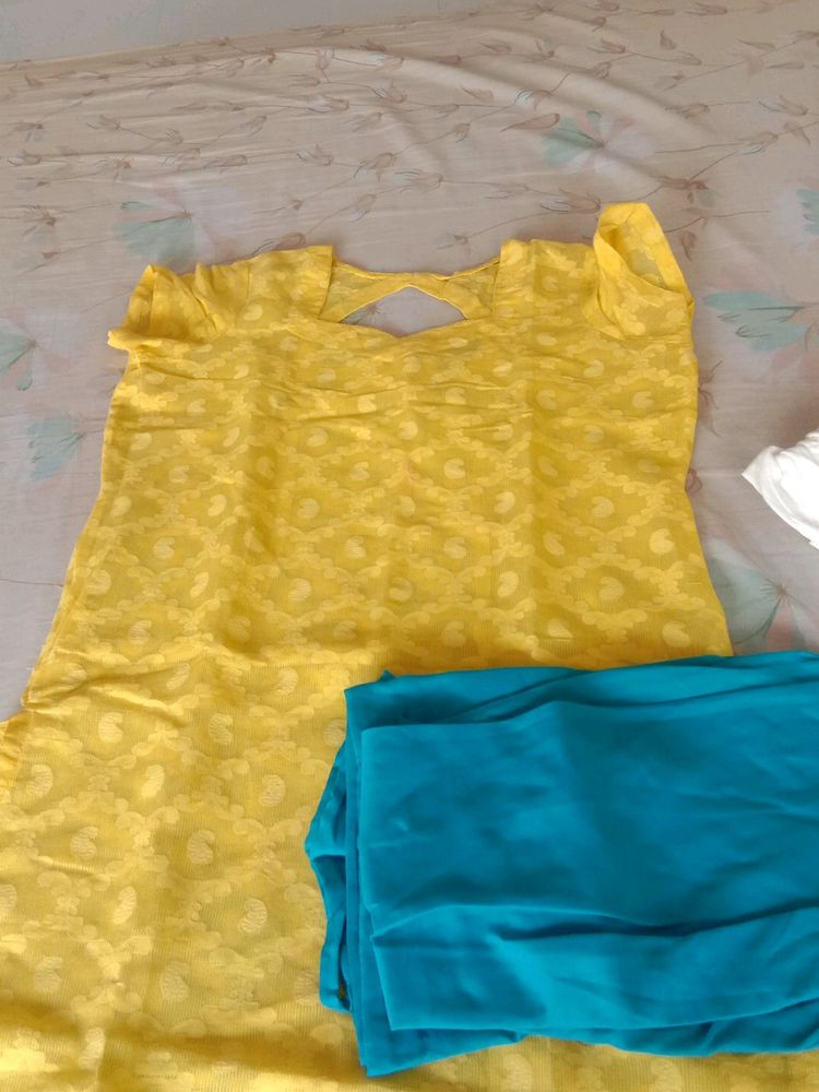 Punjabi Dress Yellow On Colour With Blu