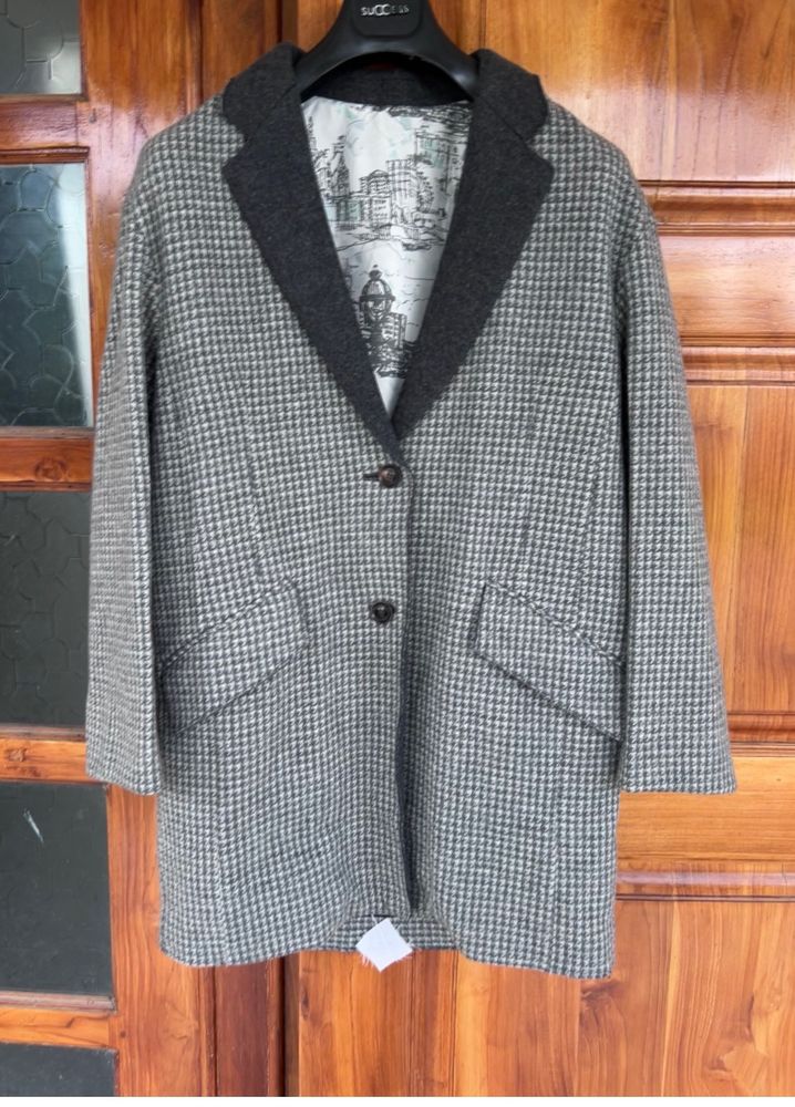 Grey Check Coat For Ladies