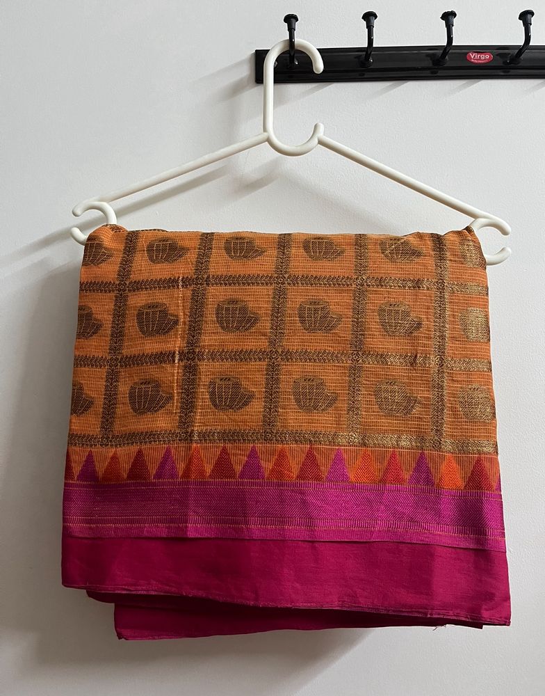 Traditional Orange And Pick Combination Saree