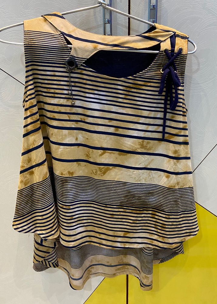 Brown- Blue Striped Top