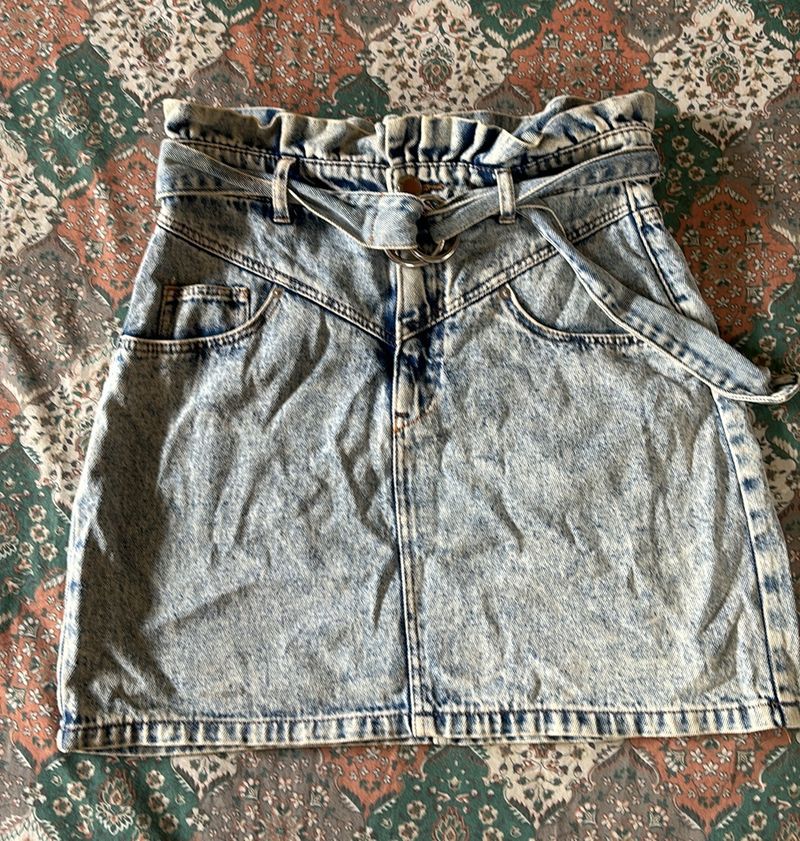 Paper bag Style Mini Denim Skirt