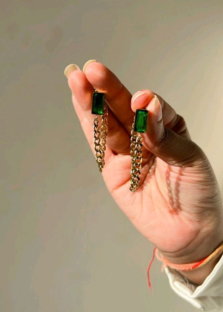 Green Emerald Chain Earrings Design