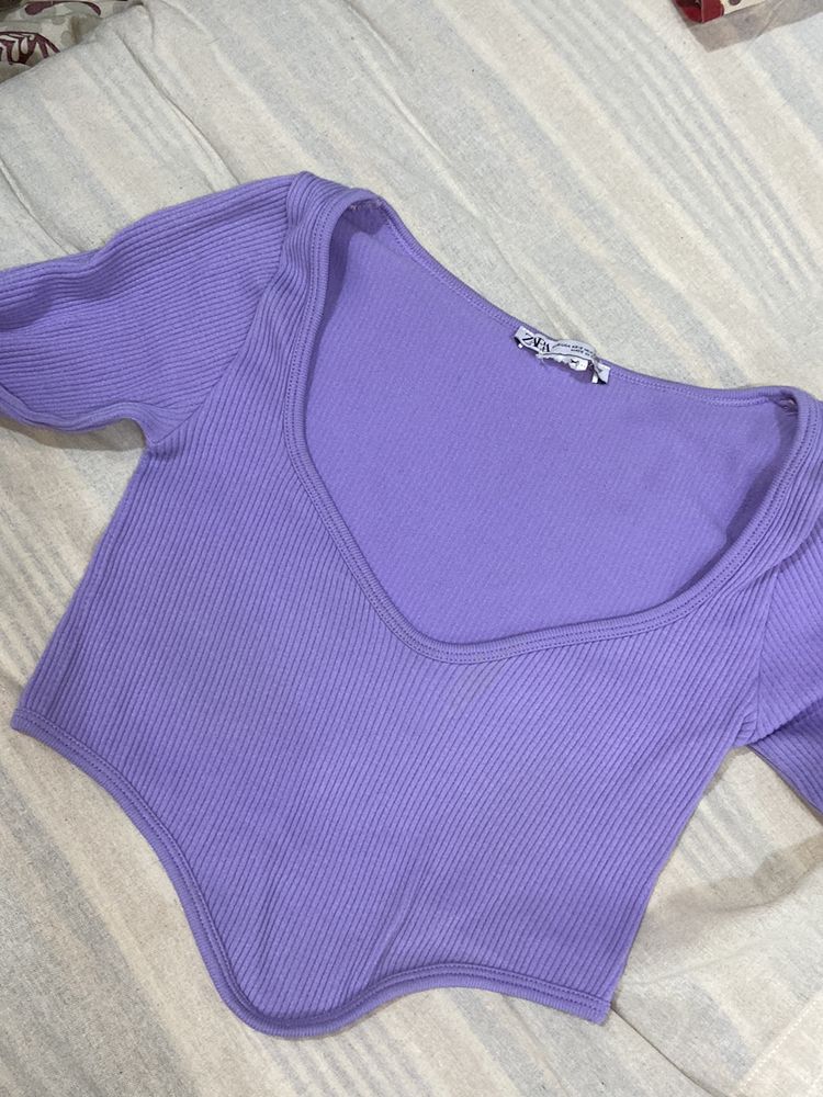 zara cute lavender crop top trendy