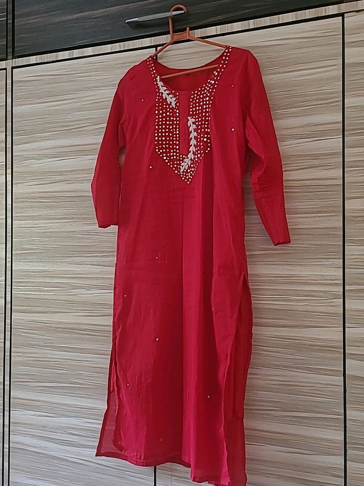 Red Handwork Silk Kurta Size 42