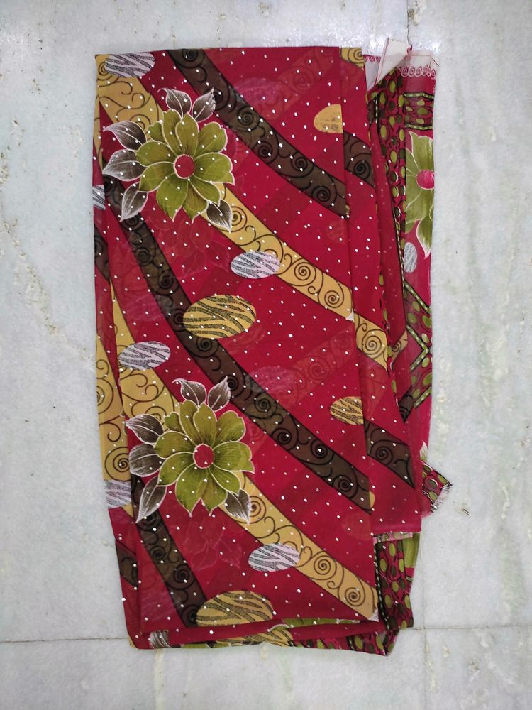 Red Glitter Sticker Saree