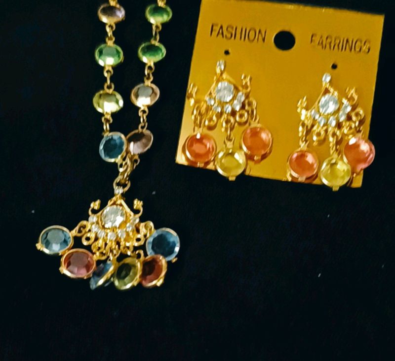 Colourful  Necklace And Earrings